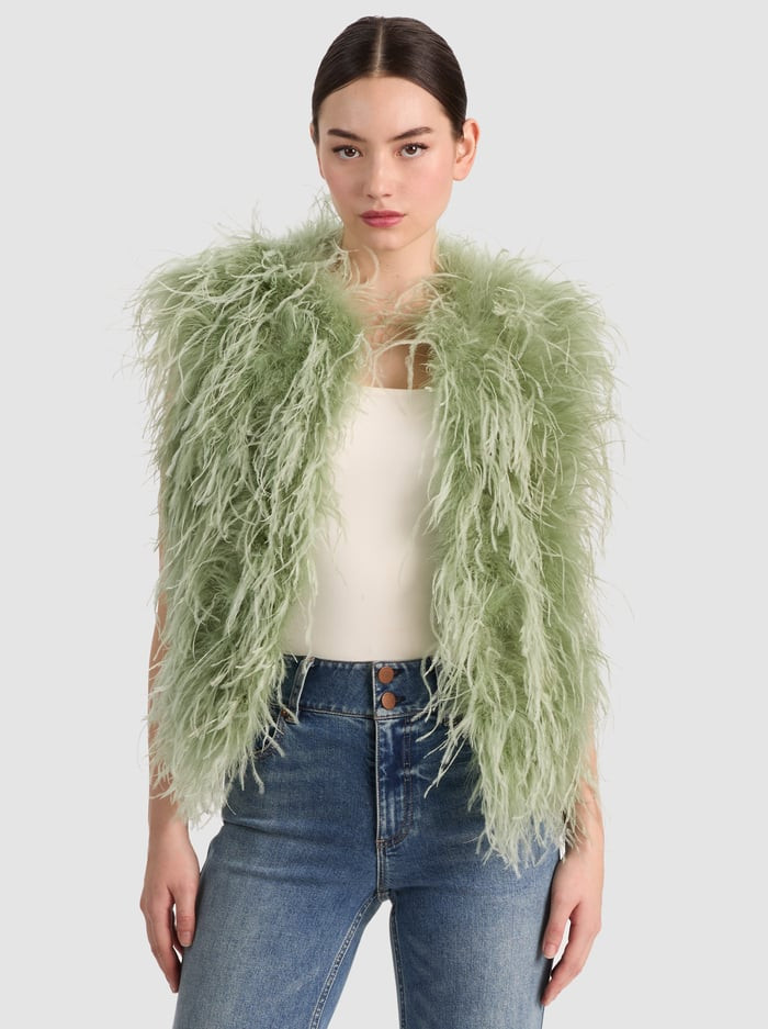 CHANDA FEATHERED VEST | Alice + Olivia