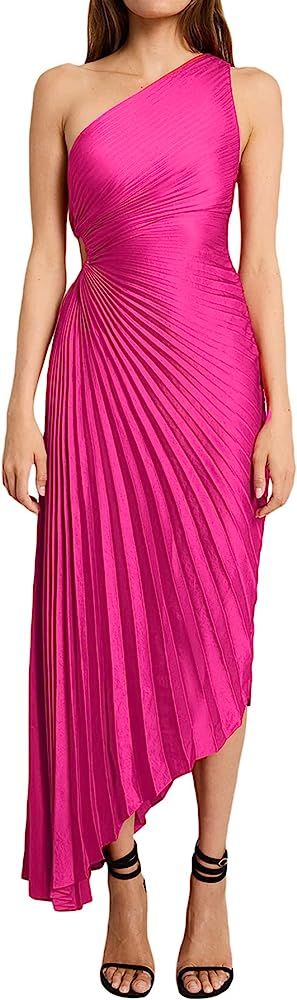 Molisry Women Satin One Shoulder Maxi Dress 2023 Summer Sexy Pleated Sleeveless Side Hollow Out P... | Amazon (US)