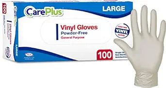 Care Plus Disposable Vinyl Gloves Large Size | Heavy Duty | Non Sterile | Powder Free | Latex Fre... | Amazon (US)