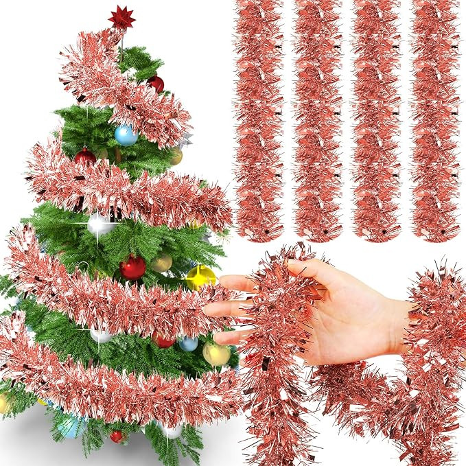 72 Feet Christmas Tinsel Garland Shiny Metallic Tinsel Twist Garland Streamers Ornaments Long Gli... | Amazon (US)