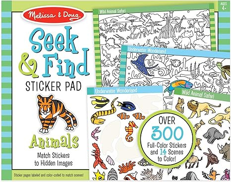 Melissa & Doug Seek and Find Sticker Pad, Animals (400+ Stickers, 14 Scenes to Color) Search and ... | Amazon (US)
