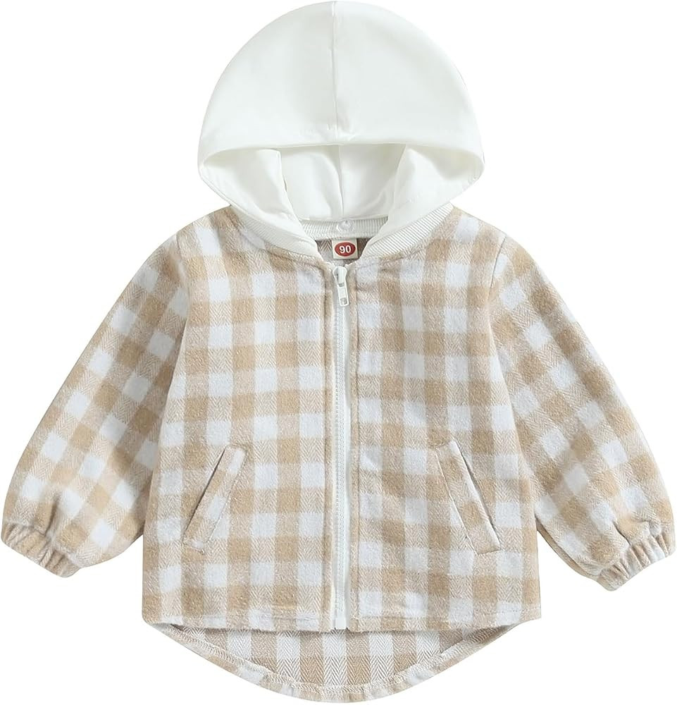 Douhoow Toddler Baby Plaid Jacket Baby Boy GIrl Flannel Hoodies Zip Up Hooded Fall Winter Outerwe... | Amazon (US)