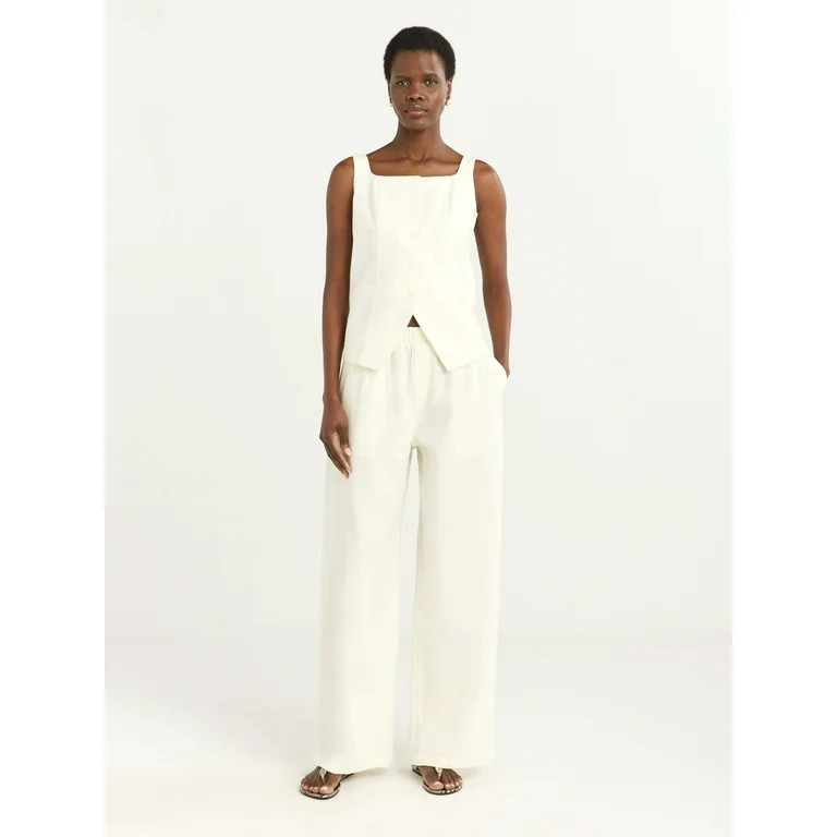Scoop Women's Linen Blend Wide Leg Pants, 32" Inseam, Sizes XS-4X | Walmart (US)