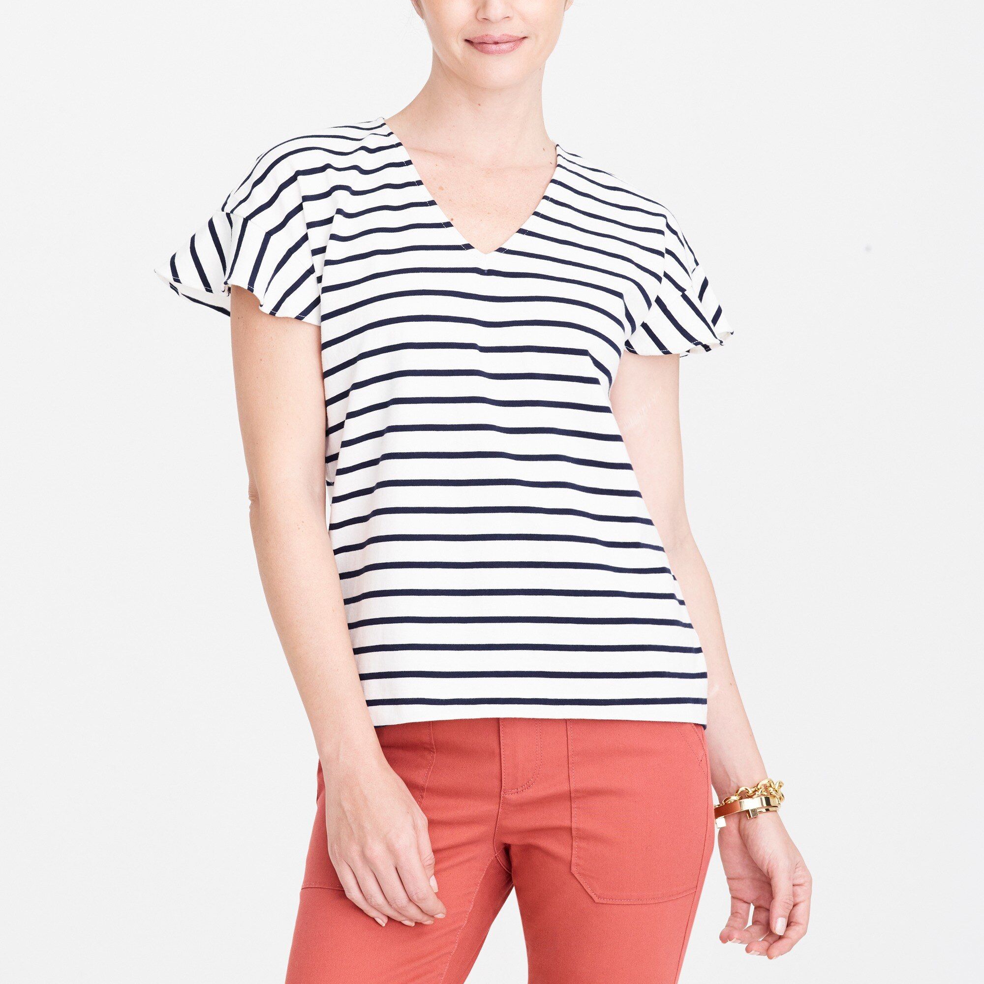 Striped flutter-sleeve V-neck T-shirt | J.Crew Factory