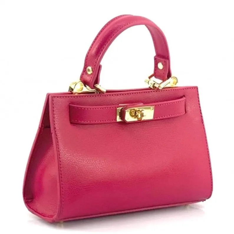 Fuchsia Italian Leather Handbag – Structured Top Handle Bag With Gold Lock - Etsy UK | Etsy (US)