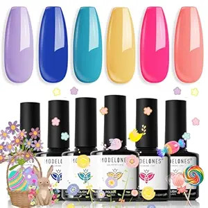 modelones Gel Nail Polish Set - 6 Colors 2026 Spring Easter Neon Bright Gel Polish Hot Pink Royal... | Amazon (US)