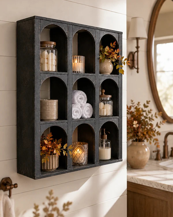 Arched Black Wood Wall Cubby Shelves | Decor Steals