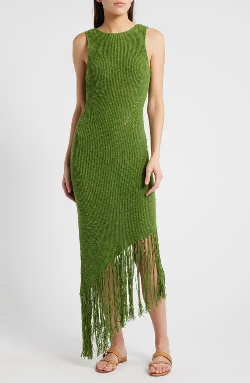 Rails Rylee Sleeveless Fringe Hem Sweater Dress in Banana Palm at Nordstrom, Size Large | Nordstrom