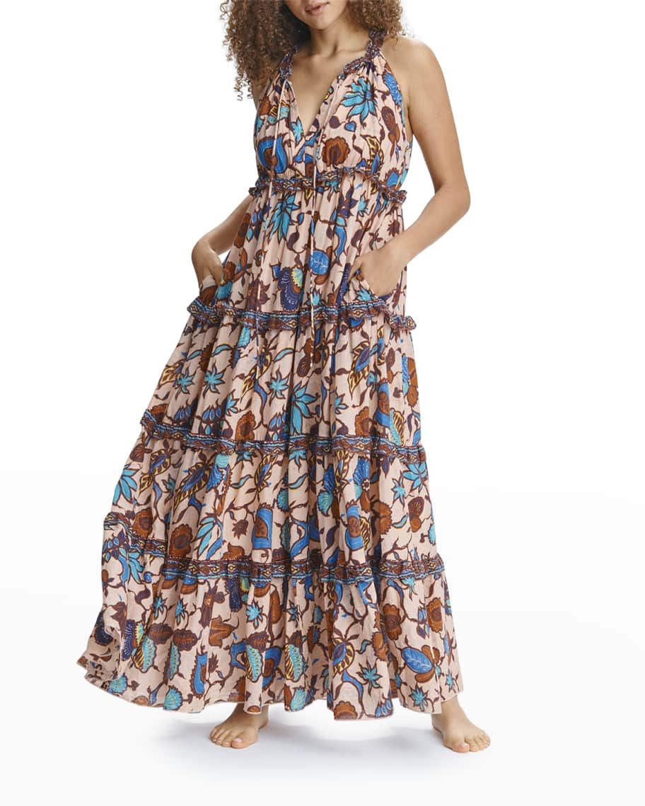 LOVE THE LABEL V-Neck Sleeveless Tiered Maxi Dress | Neiman Marcus