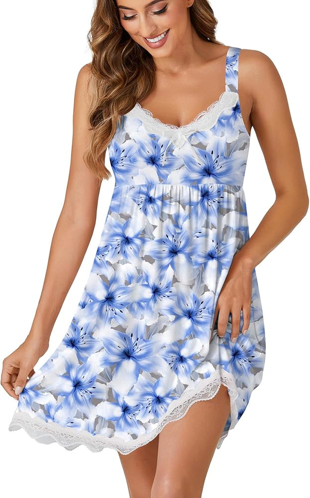 LYANER Women's Sexy Nightgown V Neck Spaghetti Straps Sleepwear Lace Chemise Full Slip Babydoll L... | Amazon (US)