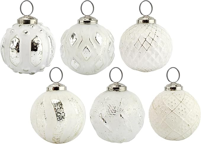 AuldHome Design Farmhouse Ball Ornaments (Set of 6, White); Distressed Metal Glass Ball Vintage S... | Amazon (US)