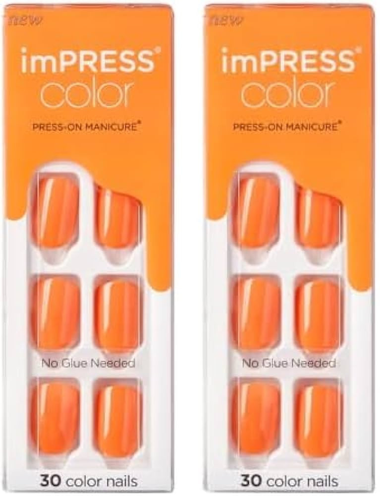 KISS imPRESS Color Press-On Nails Polish-Free Manicure Set, ‘Sweet Mango’, 30 Chip-Proof, Smu... | Amazon (US)
