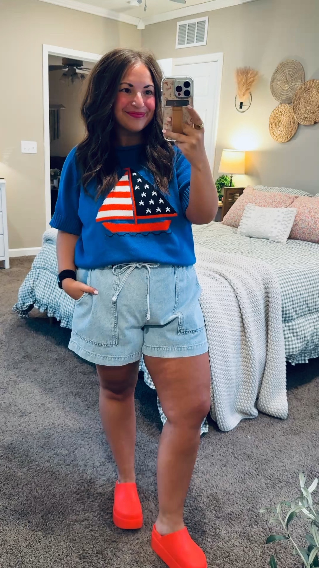 Americana style on a budget ❤️🤍💙 loving this cute Walmart outfit for all the summer festivities!

platform crocs: fit oversized // wearing a 2
soft denim shorts: fit true to size // wearing a large
sweater tee: fits small // wearing an XL (fits like a large) 

 #LTKootd #LTKMidsize