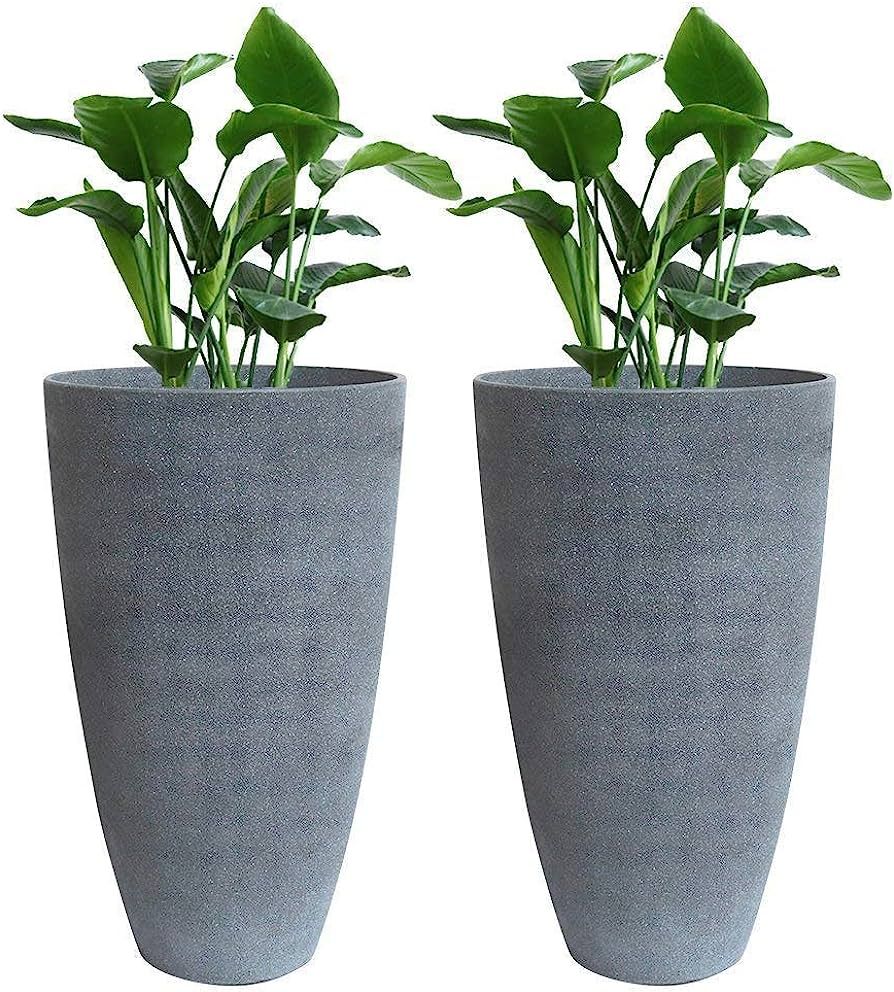 Tall Planters Set 2 Flower Pots, 20 Inch Each, Patio Deck Indoor Outdoor Garden Planters,Weathere... | Amazon (US)