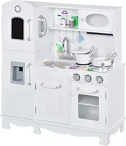 Qaba Large Kids Kitchen Playset with Telephone, Water Dispenser Simulation Cooking Set | Amazon (US)