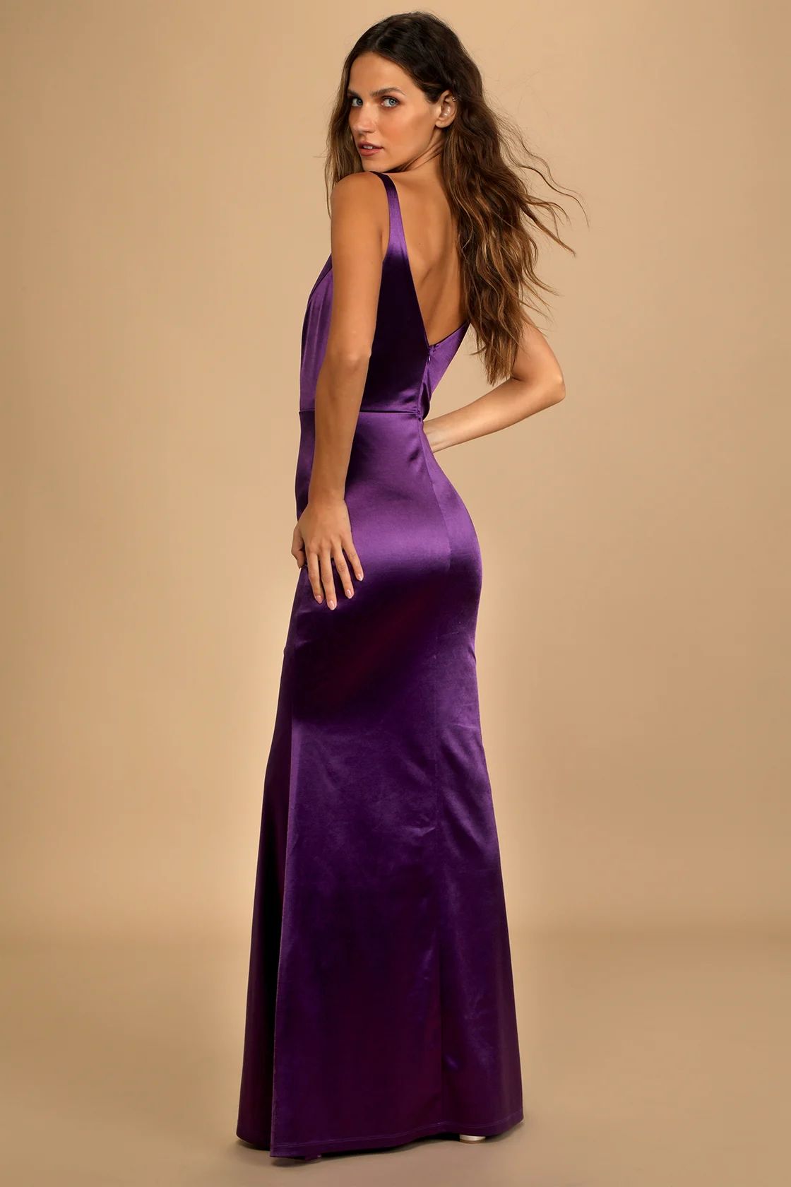 Melora Dark Purple Satin Sleeveless Maxi Dress | Lulus (US)