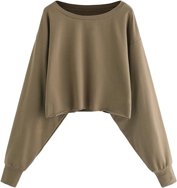 Romwe Women's Drop Shoulder Lantern Sleeve Pullover Sweatshirt | Amazon (US)