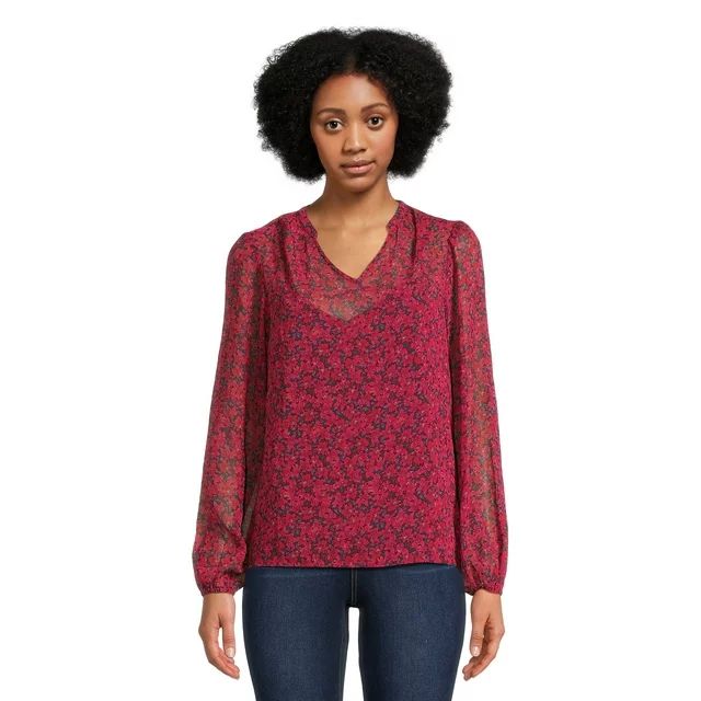 Time and Tru Women's Soft Blouse with Floral Prints, Sizes XS-3XL | Walmart (US)