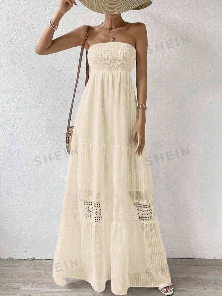 SHEIN Frenchy Ladies' Solid Color Shirred Bustier Dress | SHEIN