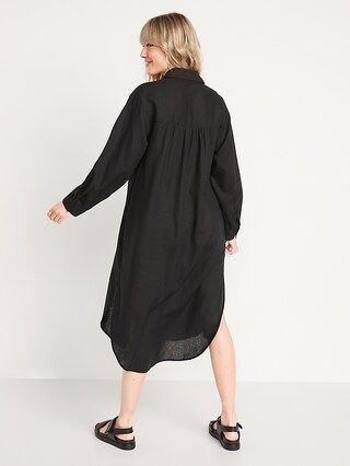 Long-Sleeve Linen-Blend Midi Shirt Dress for Women | Old Navy (US)