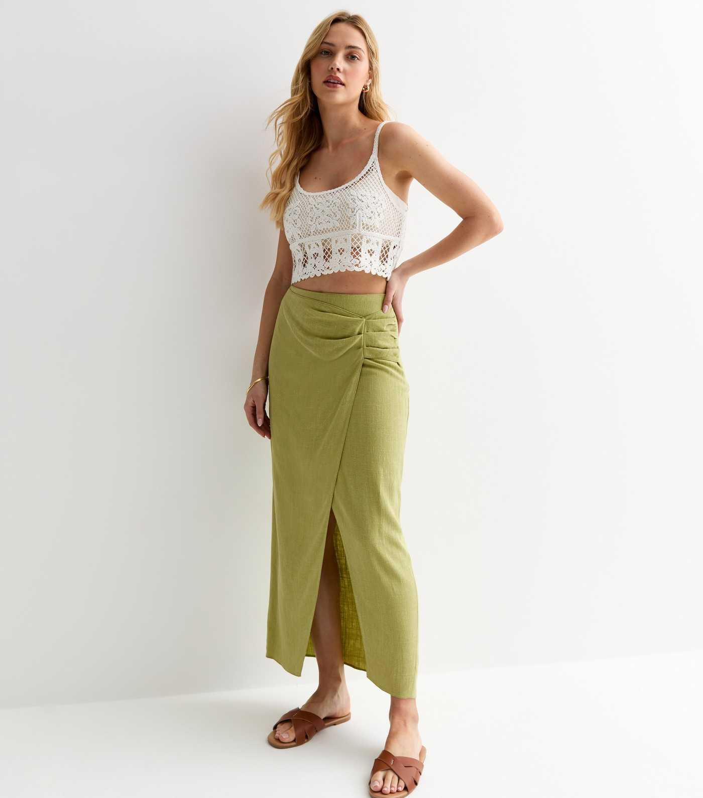 Light Green Linen-Look Wrap Midi Skirt | New Look | New Look (UK)