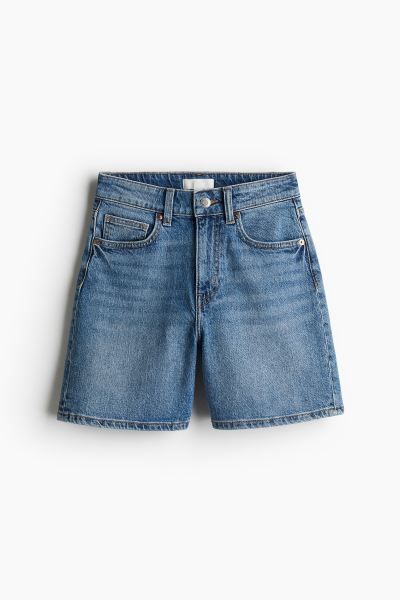 High-waisted denim shorts - High waist - Midi - Denim blue - Ladies | H&M GB | H&M (UK, MY, IN, SG, PH, TW, HK)