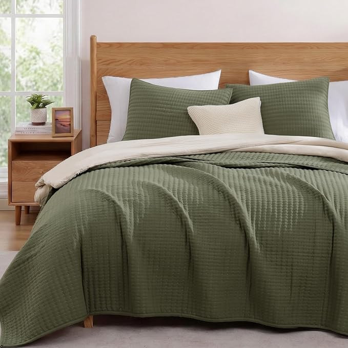 WRENSONGE Queen Quilt-3 Pieces Lightweight Bedspreads Olive Green Queen Size Quilt Bedding Set fo... | Amazon (US)