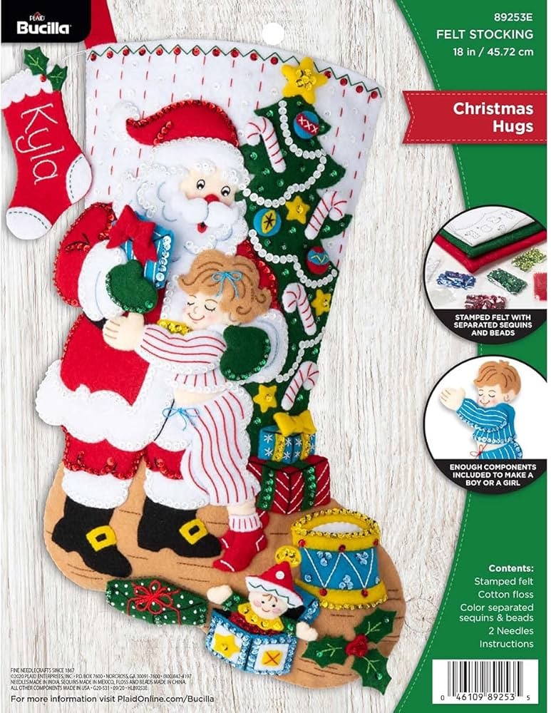 Bucilla Hugs, Felt Applique Christmas Stocking Kit, 18""" (89253E) | Amazon (US)