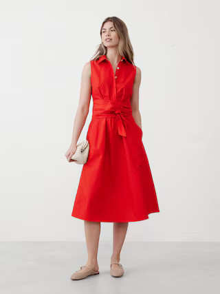 Poplin Cross-Waist Midi Dress | Banana Republic Factory
