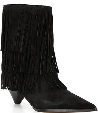Jayla Suede Fringe Cone Heel Booties | Dillard's