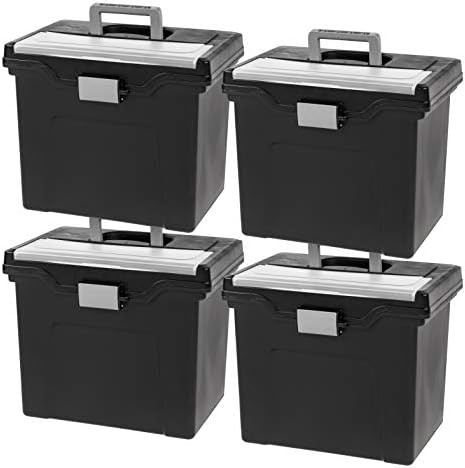 IRIS USA, Inc. HFB-24E-TOP Portable Letter Size File Box with Organizer Lid, 4 Pack, Black, Large... | Amazon (US)