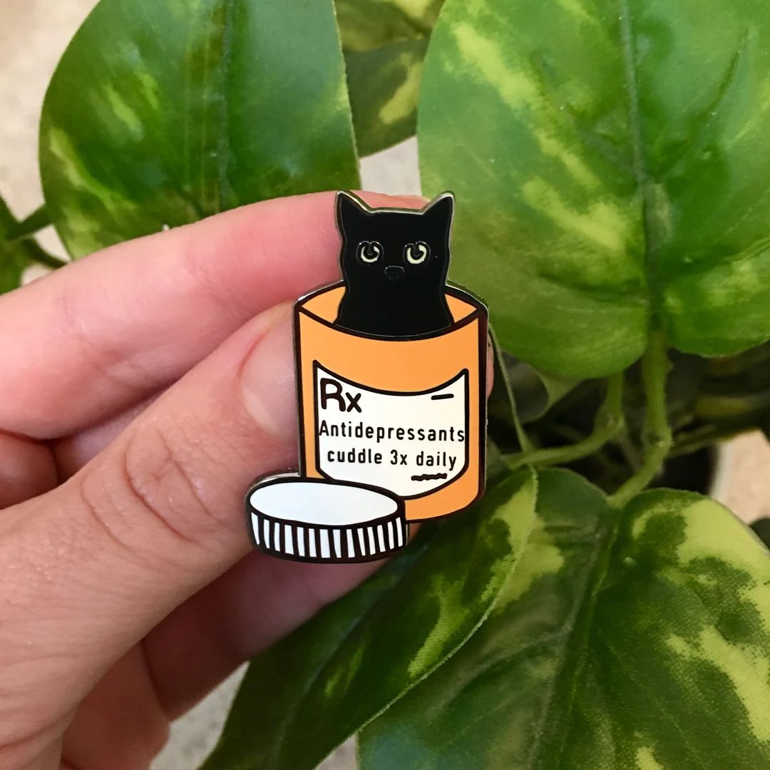 Black Cat Enamel Pin, Rx, Cat Gift, Cat Pin, Cat Lover Gift, Black Cat Pin, Antidepressants, Nurs... | Etsy (US)