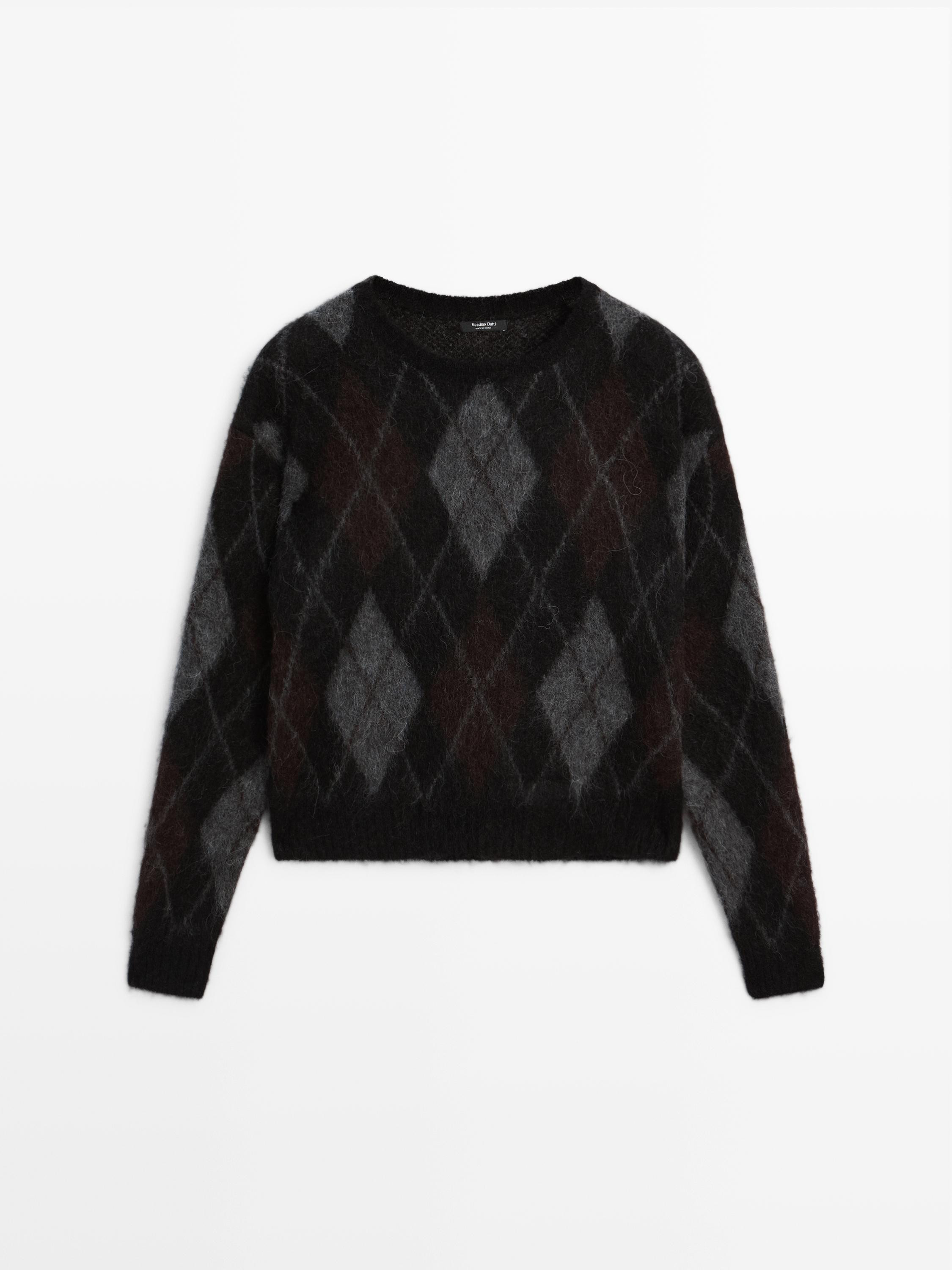Argyle knit wool and alpaca sweater | Massimo Dutti US