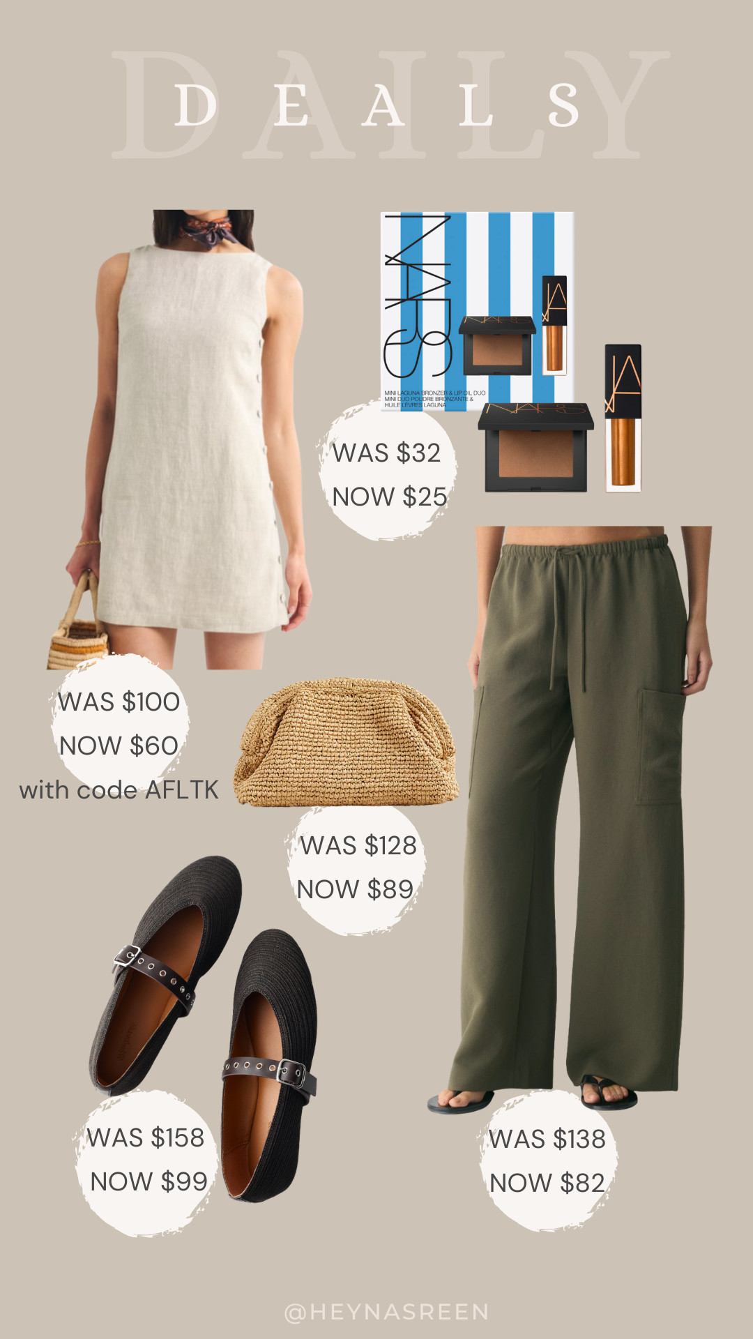 Daily deals on Abercrombie linen mini dress, Madewell ballet flats, J.Crew raffia clutch bag, Aritzia cargo pant, and Nars bronzer & lip oil kit

#LTKSaleAlert