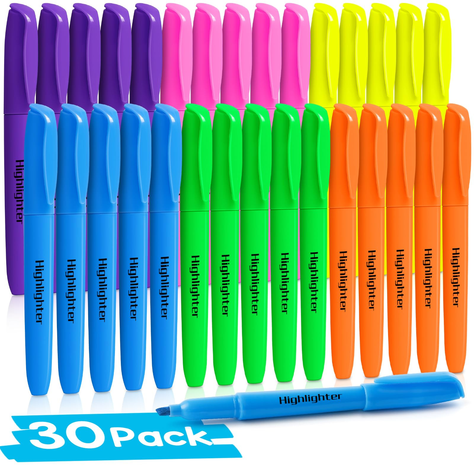 V-Opitos 30 Pack Highlighters in 6 Assorted Colors, No Bleed, Bright With Soft Chisel Tips, Ideal... | Amazon (US)