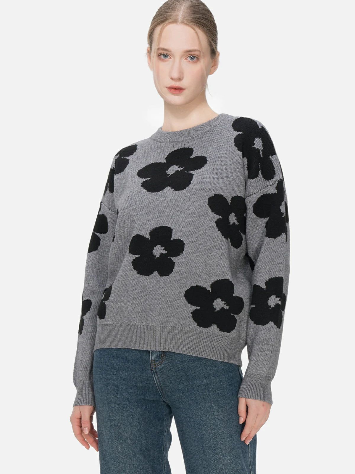 Floral Print Loose-Fit Pullover Sweater | SDEER