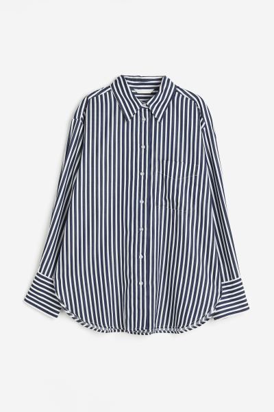 Satin Shirt - Dark blue/Stripe - Ladies | H&M AU | H&M (AU)