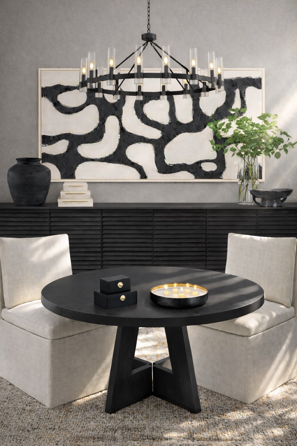 A dining room designed for connection and understated elegance. This space pairs sculptural seating, clean-lined furniture, and statement lighting to create a dining area that feels refined, welcoming, and effortlessly timeless.

amazon, modern dining room, black and white decor, modern decor 

 #LTKHome #LTKSaleAlert