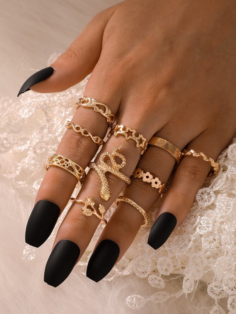 10pcs Serpentine & Leaf Design Ring | SHEIN
