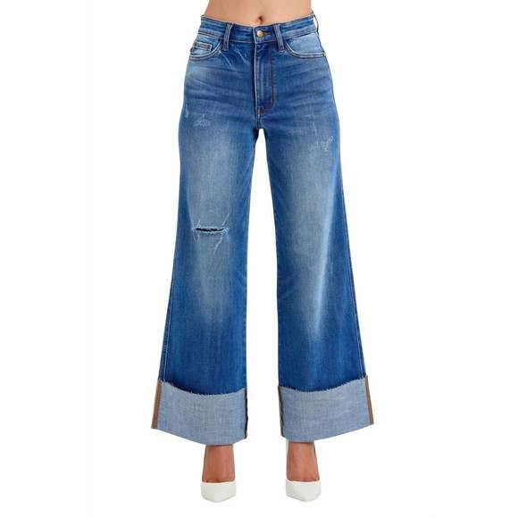 NEW JUDY BLUE high waist retro wide leg jeans with cuff in medium wash | Poshmark