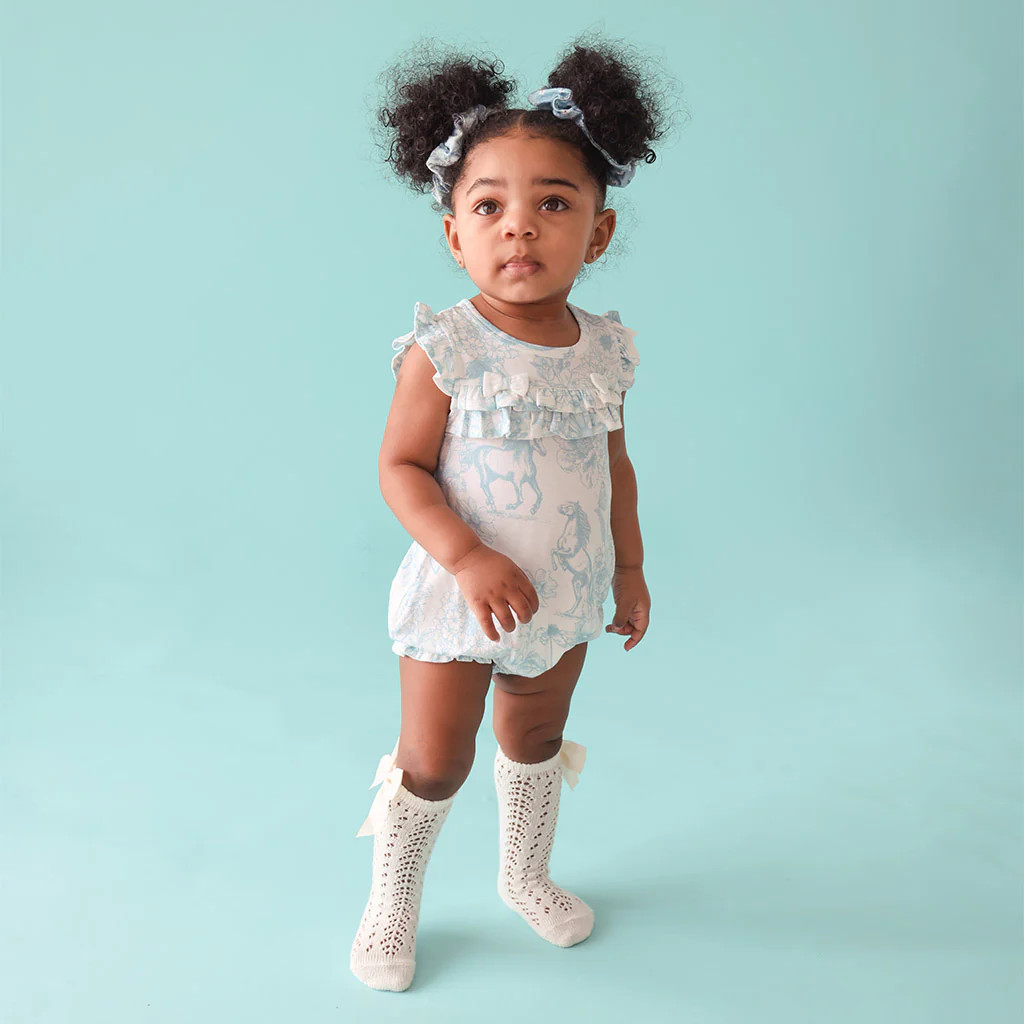 Floral Blue Baby Bubble Romper | Charlotte Anne | Posh Peanut
