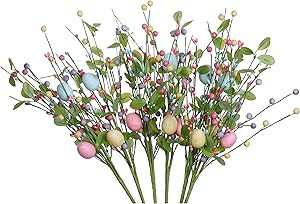 LLZLL 6PCS Easter Egg Stems,17in Tall Artificial Easter Picks Colorful Berry Sprays for Flower Ar... | Amazon (US)