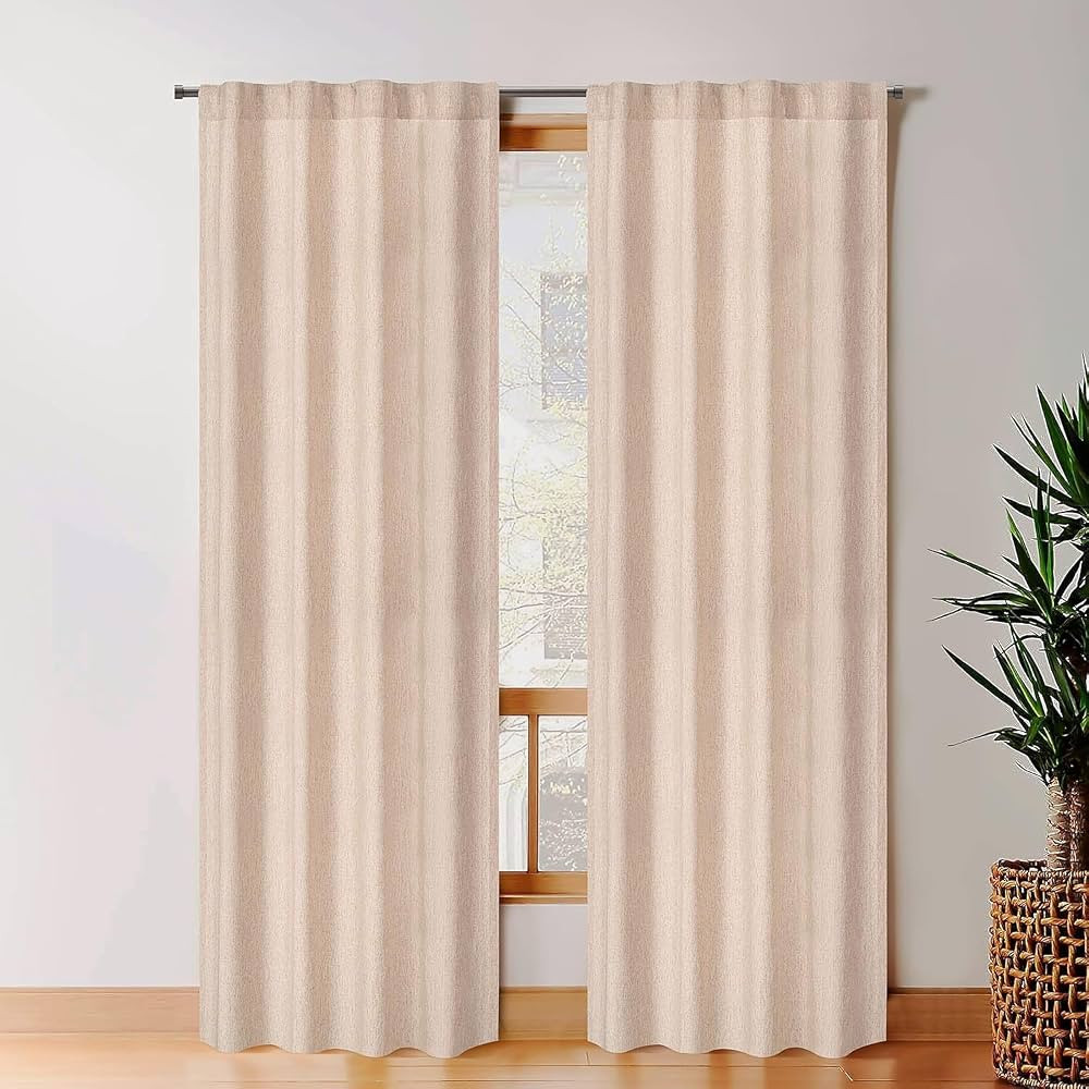 Natural Linen Tab Top Curtains 50x96 inch Set of 2 Panels - Long Flax Drapes for Living Room & Be... | Amazon (US)