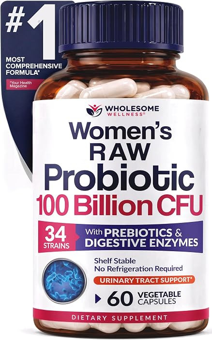 Wholesome Wellness Dr. Formulated Raw Probiotics for Women 100 Billion CFUs Capsules with Prebiot... | Amazon (US)