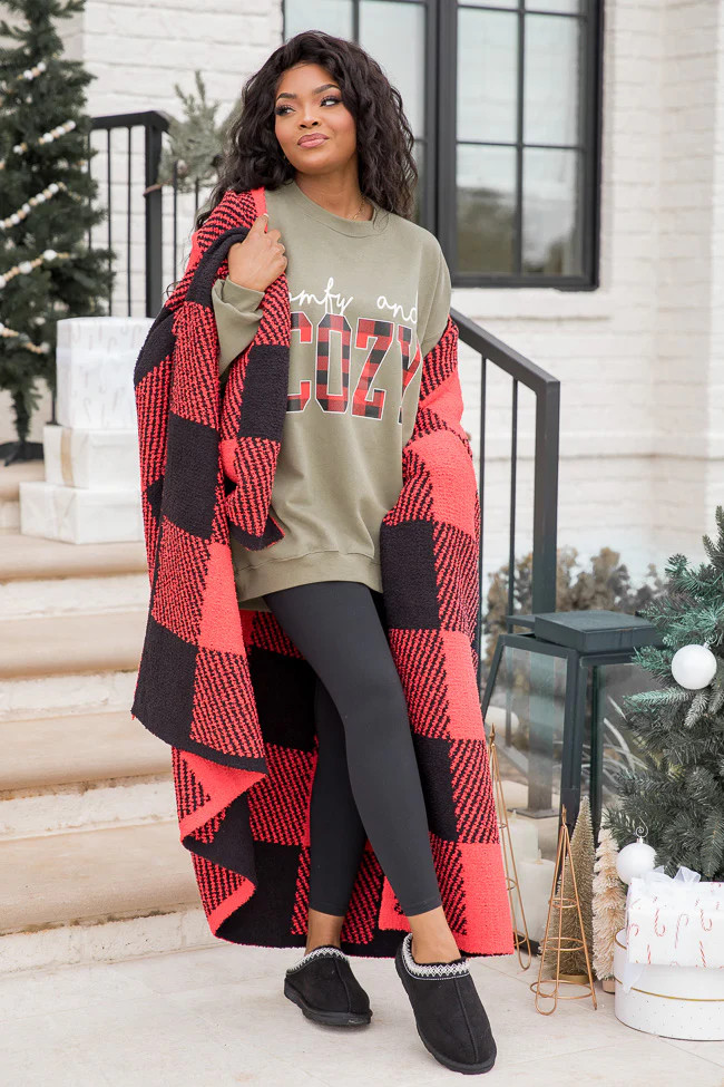 Comfy and Cozy Olive Oversized Graphic Sweatshirt DOORBUSTER | Pink Lily
