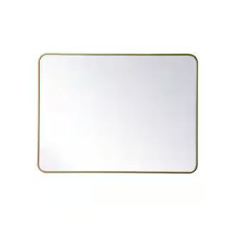 Timeless Home 40 in. H x 30 in. W Brass Modern Soft Corner Rectangular Wall Mirror | The Home Depot