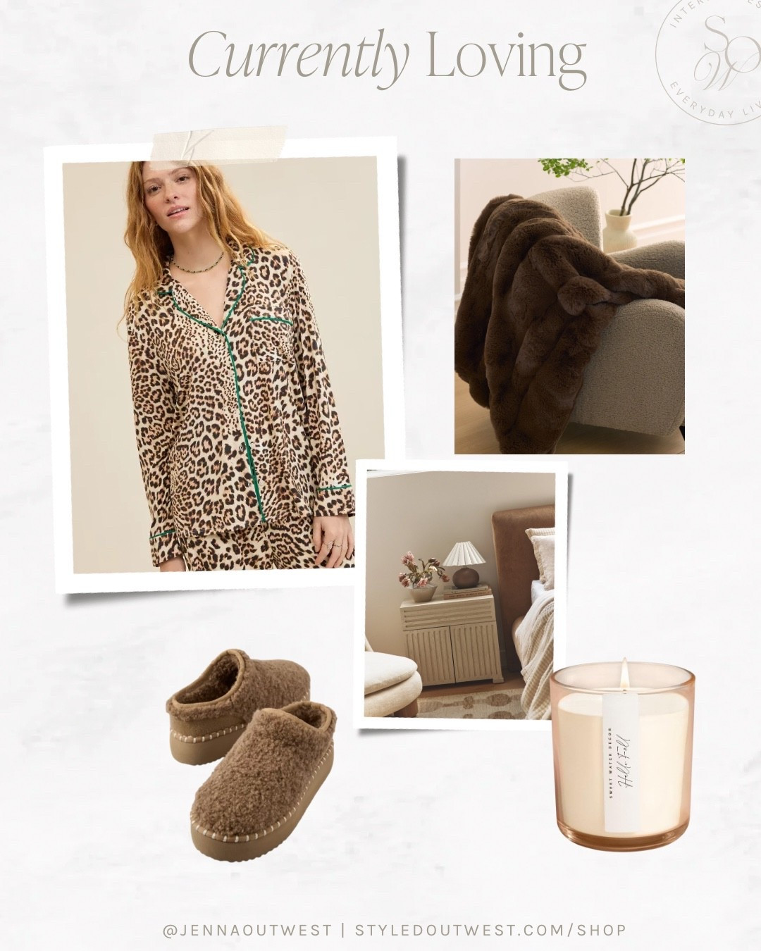Everything you need to be cozy at home this fall. 

Leopard pajama set (pants run big, size down one) 

Cozy throw blanket (use code JENNAOUTWEST for 20% off site wide)

Sherpa slippers

Cute table lamp

Fall candle — all soy made is USA

#LTKHome #LTKGiftGuide #LTKFindsUnder100