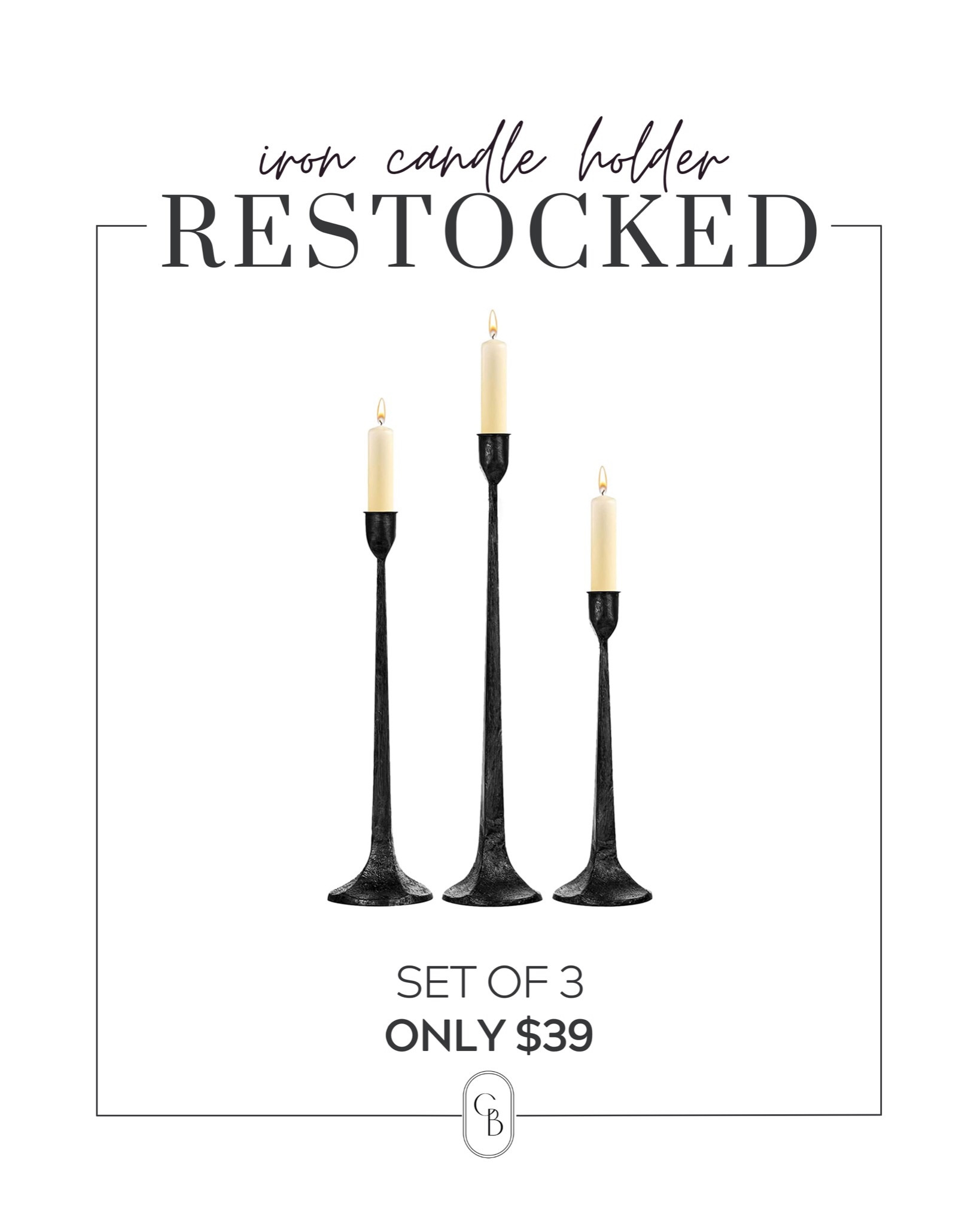 Iron taper candle holder set of 3 restocked for only $39! 

Amazon, Rug, Home, Console, Look for Less, Living Room, Bedroom, Dining, Kitchen, Modern, Restoration Hardware, Arhaus, Pottery Barn, Target, Style, Home Decor, Summer, Fall, New Arrivals, CB2, Anthropologie, Urban Outfitters, Inspo, Inspired, West Elm, Console, Coffee Table, Chair, Pendant, Light, Light fixture, Chandelier, Outdoor, Patio, Porch, Designer, Lookalike, Art, Rattan, Cane, Woven, Mirror, Arched, Luxury, Faux Plant, Tree, Frame, Nightstand, Throw, Shelving, Cabinet, End, Ottoman, Table, Moss, Bowl, Candle, Curtains, Drapes, Window, King, Queen, Dining Table, Barstools, Counter Stools, Charcuterie Board, Serving, Rustic, Bedding,, Hosting, Vanity, Powder Bath, Lamp, Set, Bench, Ottoman, Faucet, Sofa, Sectional, Crate and Barrel, Neutral, Monochrome, Abstract, Print, Marble, Burl, Oak, Brass, Linen, Upholstered, Slipcover, Olive, Sale, Fluted, Velvet, Credenza, Sideboard, Buffet, Budget, Friendly, Affordable, Texture, Vase, Boucle, Stool, Office, Canopy, Frame, Minimalist, MCM, Bedding, Duvet, Rust

#LTKFind #LTKsalealert #LTKhome