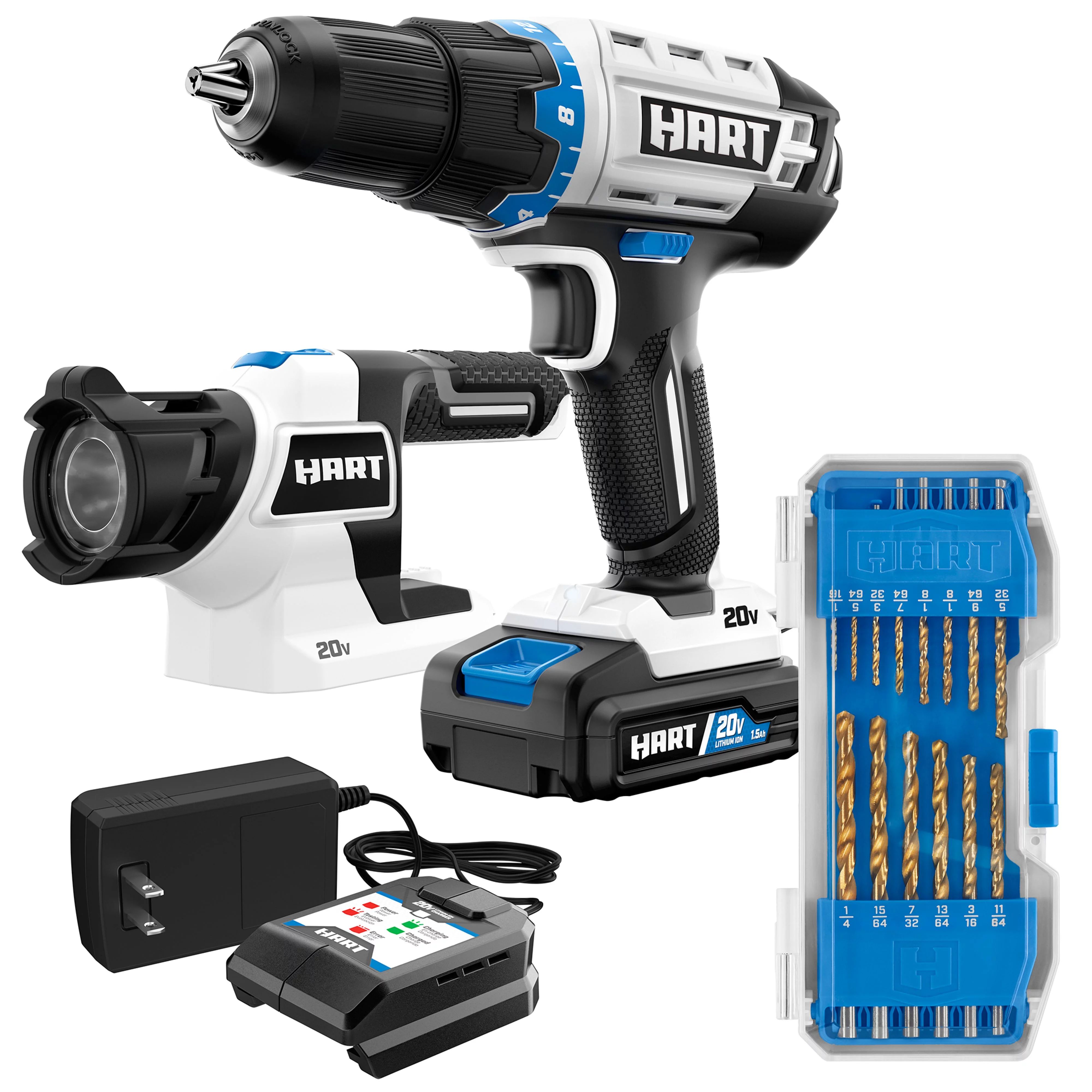 HART 20-Volt Cordless 1/2-inch Drill and LED Light Kit with 14-Piece Accessory Kit (1) 1.5Ah Lith... | Walmart (US)