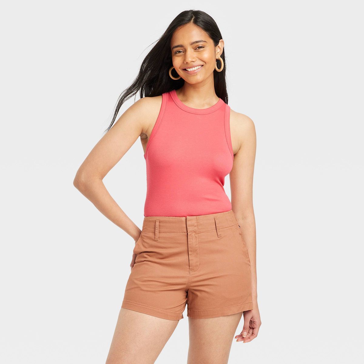 Women's Slim Fit Ribbed High Neck Tank Top - A New Day™ Coral XS | Target